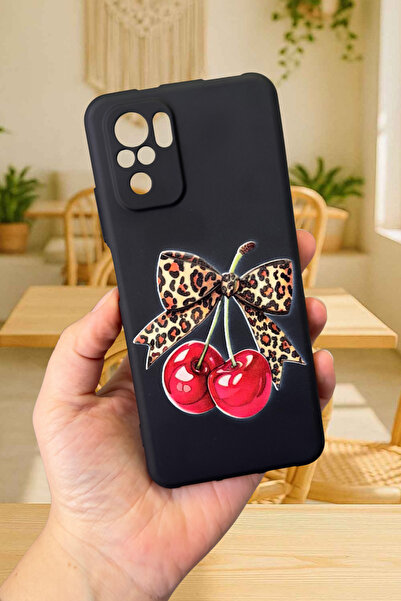 Vip Case Redmi Note 10/10S Uyumlu Kiraz Leopar Fiyonk Desenli Silikon Darbe Emici Rubber Kılıf