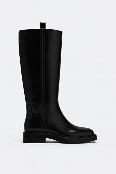 DUXAL SHOES Δερμάτινες μπότες με επίπεδη σόλα Sage Black