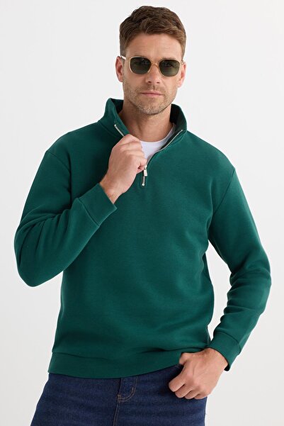 Tudors Унисекс комплект от 3 части, черно-камък-каки, свободна кройка, памучна блуза с поло якичка и половин цип