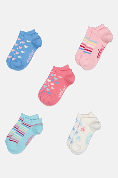 Original Penguin Kids Girl 5 Pairs Printed Ankle Socks, Multicolor