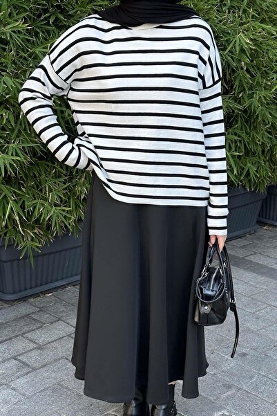 lamelif Striped Fisherman Sweater White