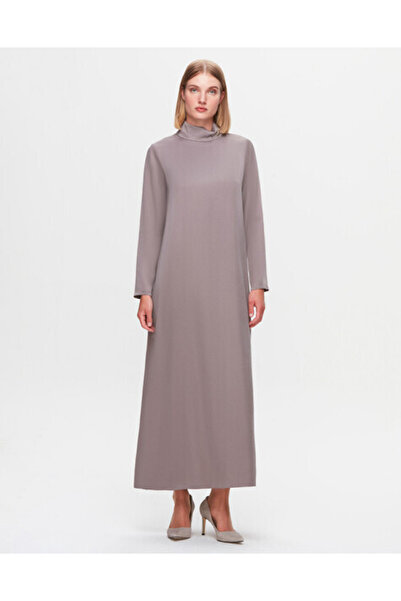 MISS DALIDA T25K-4019 Broş Detaylı Cupro Uzun Elbise MİNK
