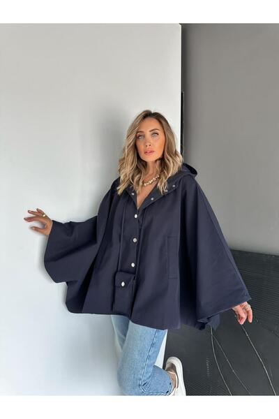 Zerrincan Giyim Lacivert Çantalı Yarasa Kol Trençkot