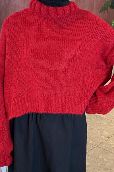 lamelif Crop Kazak Kırmızı