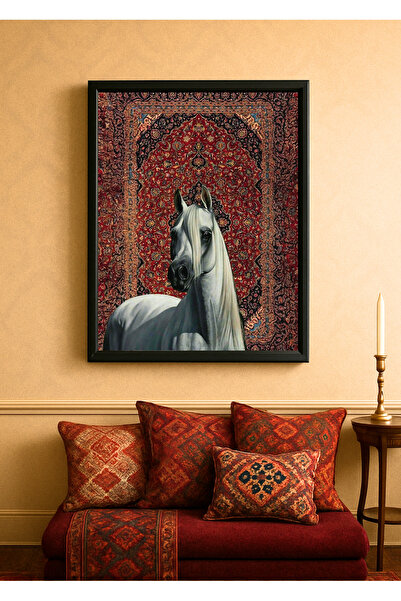 gxe.art Portret de cal alb nobil și motiv de covor anatolian |   Design clasi...