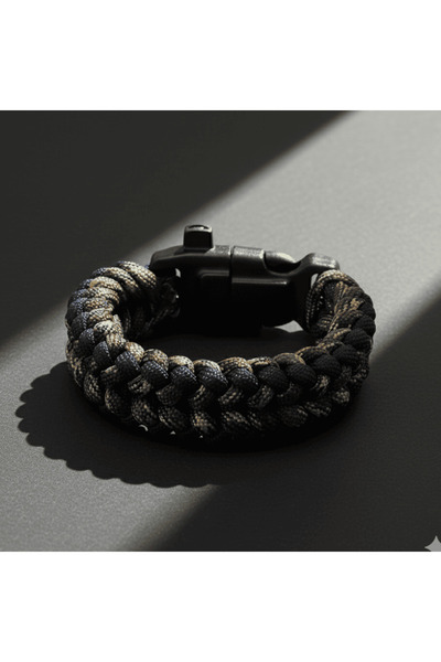 Tesbihane Tactical Paracord Bracelet with Compass and Lighter - Night Camo Pattern - for Camping and Outdoor Sports
