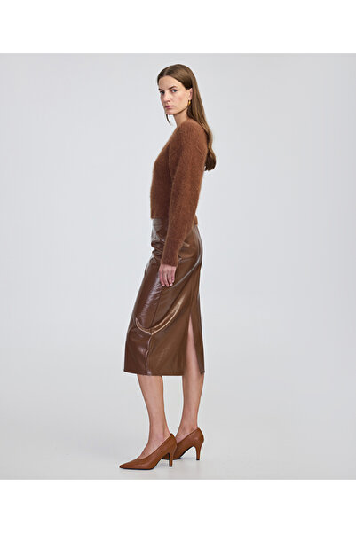 İpekyol Patent Leather Look Midi Skirt