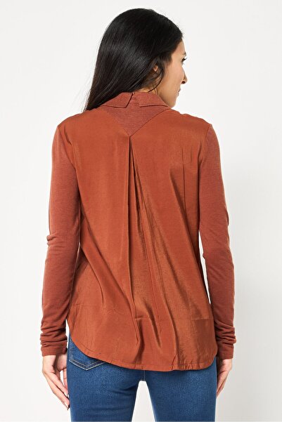 Lacoste Women Spread Collar Solid Long Sleeve Polo Shirt, Brown