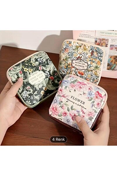 LUANSE ÇİÇEK DESENLİ VİNTAGE HİJYENİK PED SAKLAMA ÇANTASI