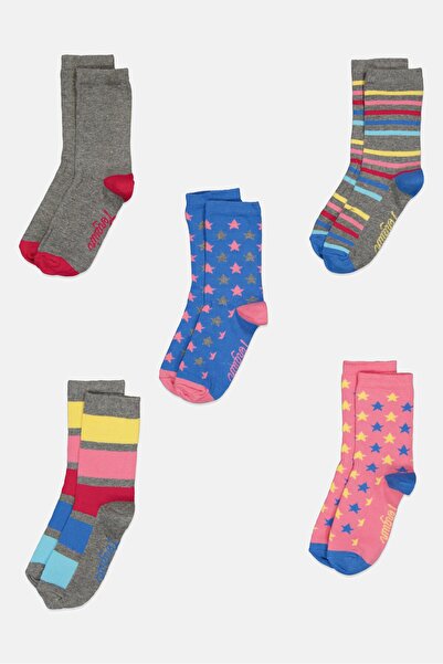 Original Penguin Kids Girl 5 Pairs Allover Print Ankle Socks, Multicolor