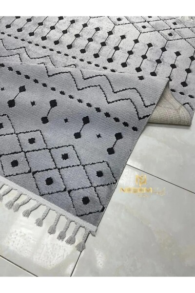SEYRAN HALI Matta 2022 Siyah Gri Hav Toz Vermez Yumuşak Dokulu Etnik Desenli ...