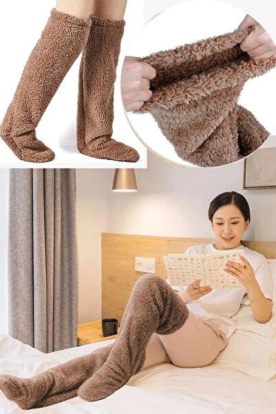 AY'S SHOP ONLİNE Жіночі плюшеві шкарпетки для сну, шкарпетки до коліна, шкарпетки для кімнати, шкарпетки для зігрівання ніг, довгі шкарпетки XS - S - M - L - XL Сумісні