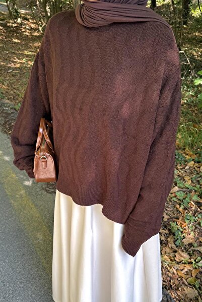 lamelif Πλεκτό πουλόβερ με σχέδιο καφέ