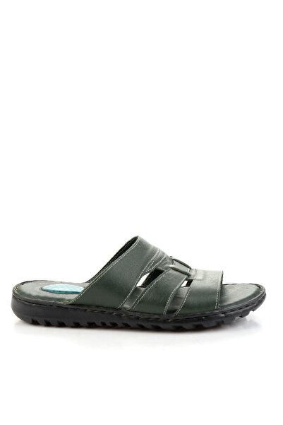 Bambi Ανδρικές παντόφλες από γνήσιο δέρμα χακί E04437180903