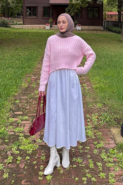 lamelif Crop Knitwear Sweater Powder