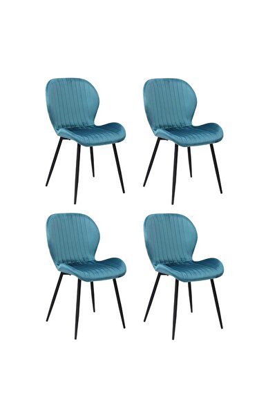 ARTA DOOR Set of 4 Opal Turquoise Chairs Metal Legs, Modern, Kitchen, Living Room, Bedrooms, Hallways, Textile