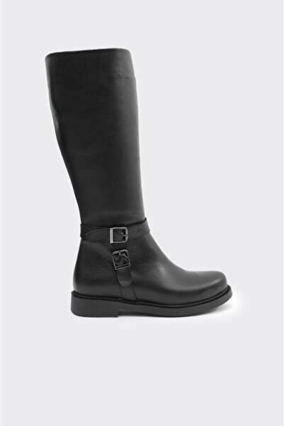 derinet Hakiki Deri Düz Taban Kadın Çizme