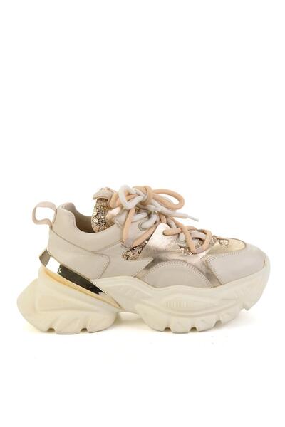 Bambi Bej Hakiki Deri Kadın Sneaker K01480004103