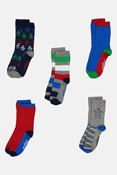 Original Penguin Kids Boy 5 Pair Graphic Print Ankle Socks, Multicolor