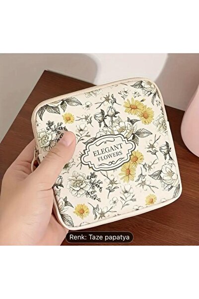 LUANSE ÇİÇEK DESENLİ VİNTAGE HİJYENİK PED SAKLAMA ÇANTASI