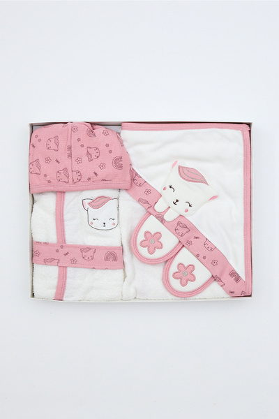 Sitilin Baby Girl Luxury Bathrobe Set Towel Set 100% Cotton Fabric 0-2 Years Old Stl7101