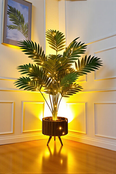 SY Vista Palmiye - Yapay Palmiye - LEDLİ - Yapay Çiçek - Ahşap Saksılı