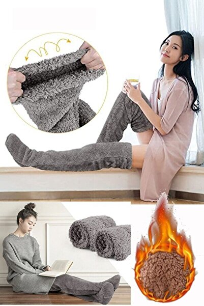 REYNEV Women's Plush Sleep Socks over Knee Room Socks Foot Warmer Gray Long Socks XS - S - m - L - XL