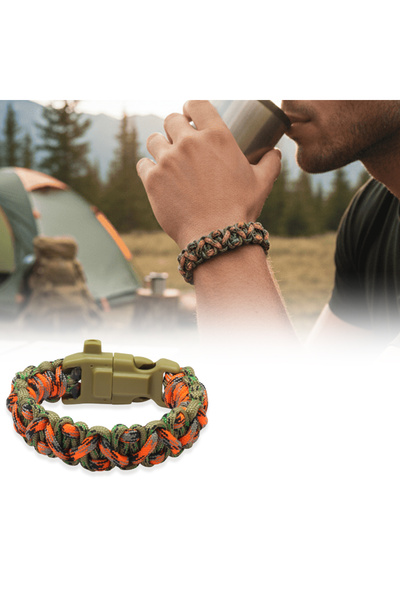 Tesbihane Tactical Paracord Bracelet with Compass and Lighter - Hunter Camo Pattern - for Camping and Outdoor Sports