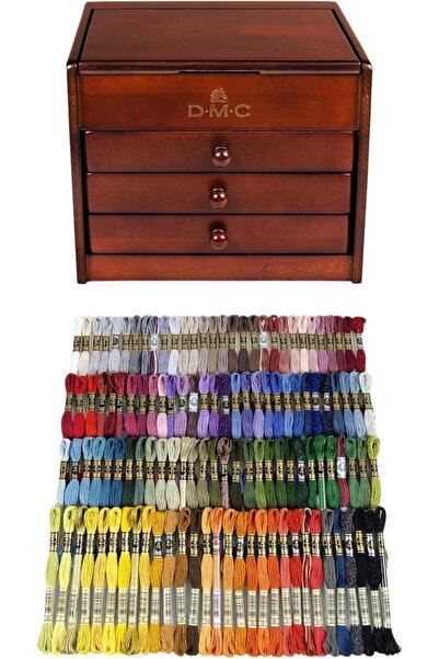 BALIM ÖRGÜ EVİ Dmc Küçük Ahşap Muline Sandığı 120 adet DMC Muline 2 Kasnak Hediyeli