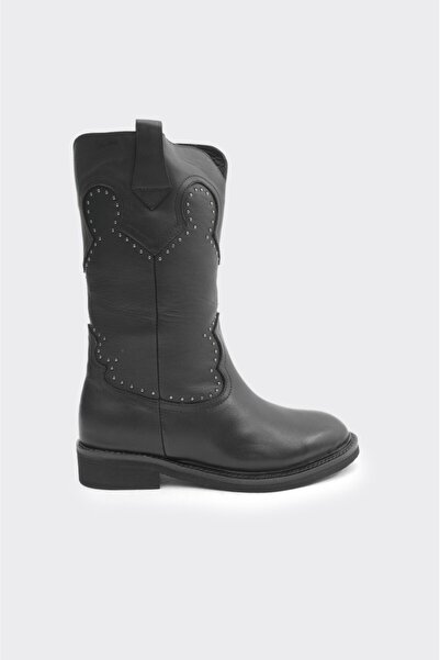 derinet Hakiki Deri Bilekte Fermuarlı Kadın Diz Altı Çizme