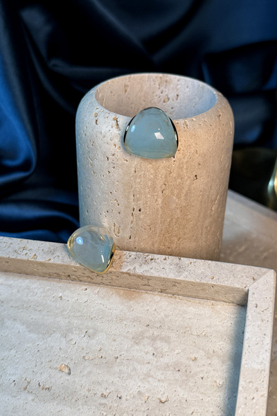 MOONİ ACCESSORİES Amsterdam Luxury Model Water Green Stone Gold Gold Color Women's Earrings