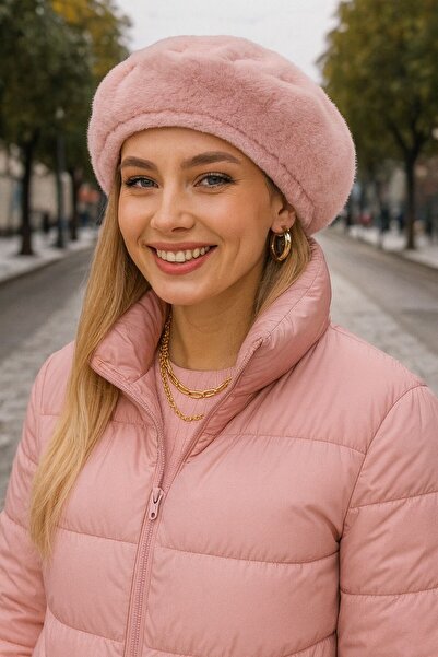 FELLMENS Pink Faux Fur Plush Painter Women's Beret