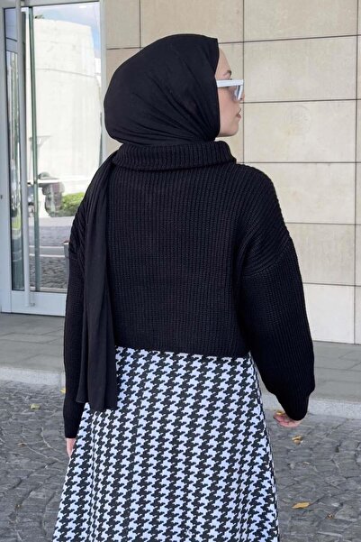 lamelif Collar Zippered Crop Knitwear Sweater Black