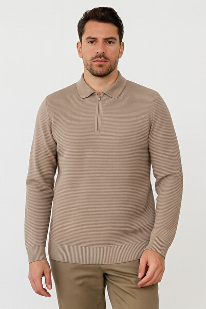 ModaPlaza Pulover pentru bărbați cu fermoar și guler polo 732