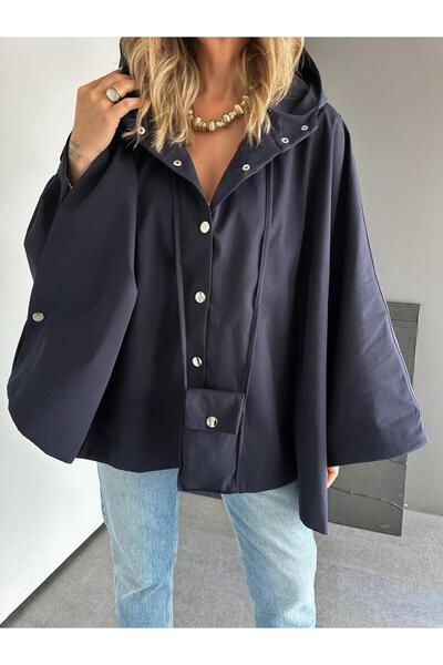 Zerrincan Giyim Lacivert Çantalı Yarasa Kol Trençkot