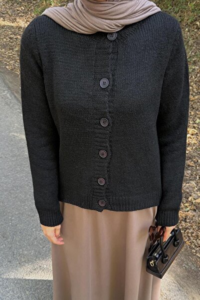 lamelif Crew Neck Short Cardigan Black