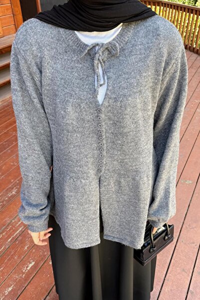 lamelif Πουλόβερ με λεπτομέρεια με κορδόνι στο λαιμό ανθρακί