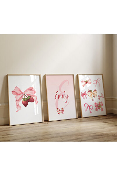 POSTER (ÇERÇEVESİZ) Çilek Temalı 3lü Seti, Pinterest Temalı Çerçevesiz seti