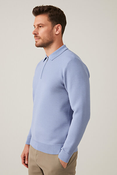 ModaPlaza Мъжки пуловер с цип и поло яка 732