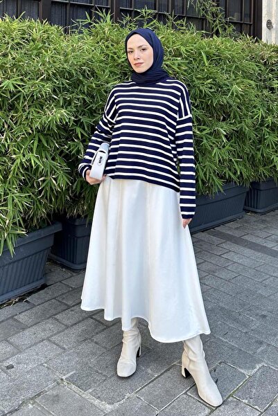 lamelif Striped Fisherman Sweater Navy Blue
