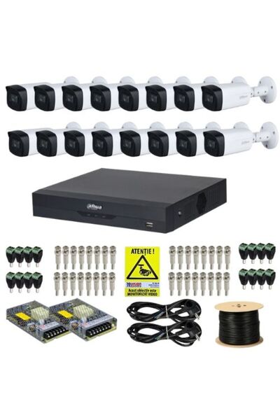 DAHUA Kit supraveghere complet 16 camere 5MP IR 80m Starlight Lentila 3.6mm, DVR 16 canale 4K 8MP Wi