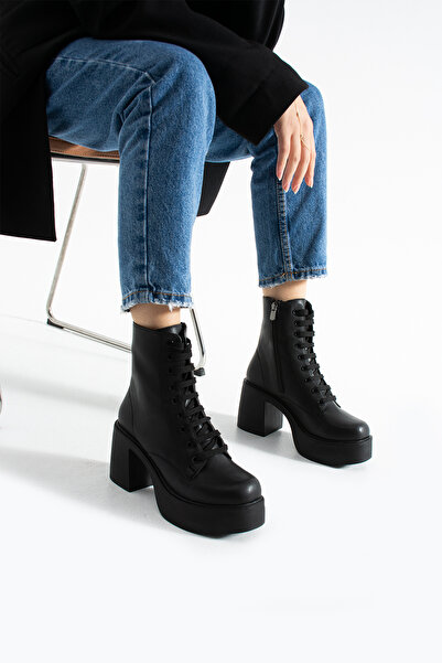 Bufu NOVA CHOCOLATE Kalın Topuklu, Bağcıklı Kadın Bot, Kahverengi Deri Görünü...