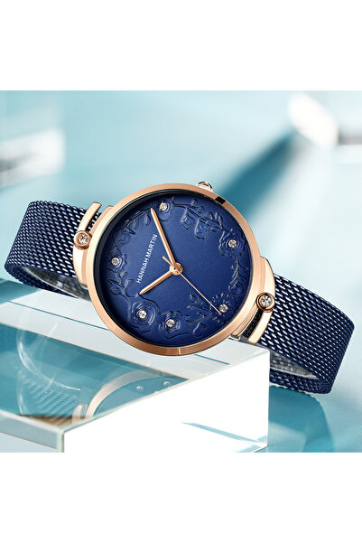 Hannah Martin Ceas de damă elegant cuarț analogic din oțel inoxidabil, brățară de lux cu plasă, modă