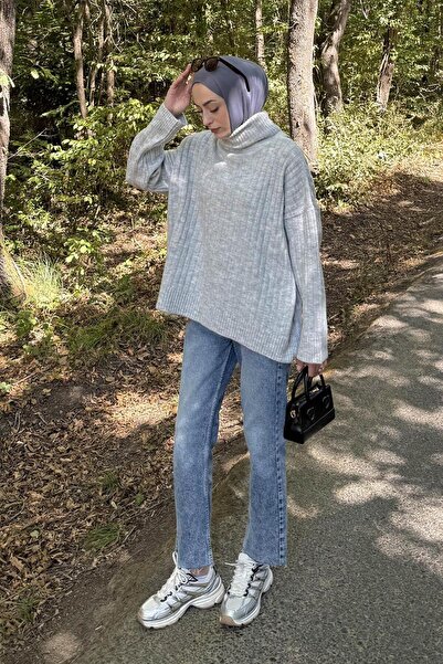 lamelif Πουλόβερ ζιβάγκο σε γκρι χρώμα