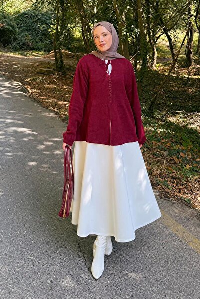 lamelif Pulover cu detaliu de legare la guler Bordeaux