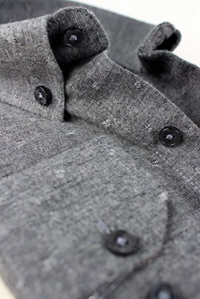 Varetta Plus Size Men's Gray Winter Woolen Lumberjack Shirt – Wide Cut Flannel Model with Pockets