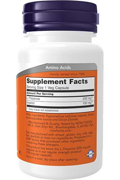 Now Foods Supplements L-Theanine 200 mg with Inositol Stress Management 60 Veg Caps