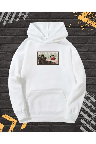 OEM - Men's Hoodie with Embroidery and Print, Ken Kaneki, Cotton, White, L INTL
