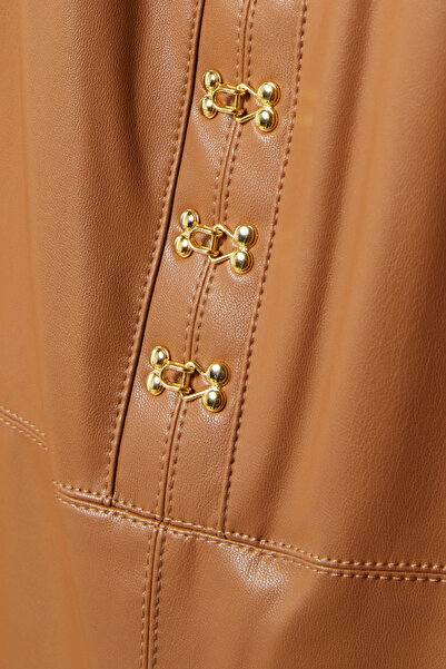 Elisabetta Franchi Deri Görünümlü, Korse Detaylı Fitted Pencil Midi Etek