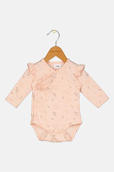 Feetje بدلة جسم بأكمام طويلة بطبعة زهور للبنات الصغار، برتقالي فاتح